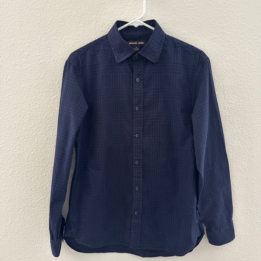 Michael Kors Blue Plaid Slim Fit Men’s Button down Small‎